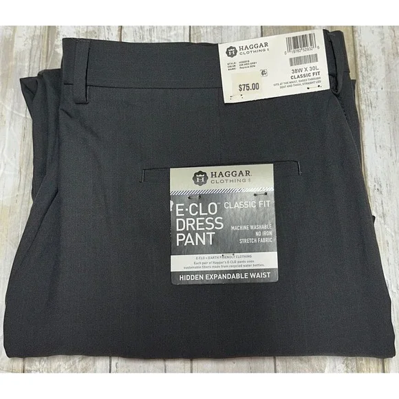 Haggar Men's 38x30 Medium Gray Classic Fit E-Clo Dress Pants Straight Leg NWT - Picture 1 of 6